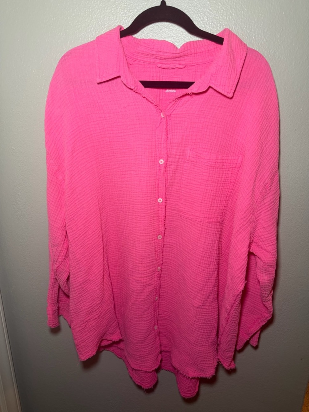 AERIE WOMENS Pink Button-Up Gauze Shirt - Picture 2 of 4
